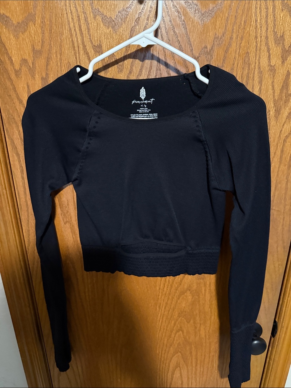 FP Movement by Free People Cut it Out Black Long-Sleeve Ribbed Crop Top